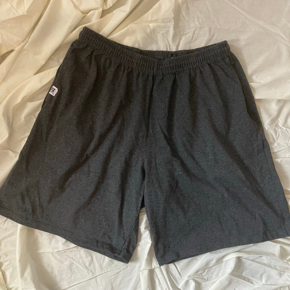 Russell Athletic Charcoal Sweat Shorts Mens Large Elastic Waist Lounge Gym